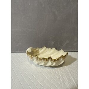 Vintage Lenox Ivory Acanthus Gold Trim Scallop Leaf Shell Dish Made in USA